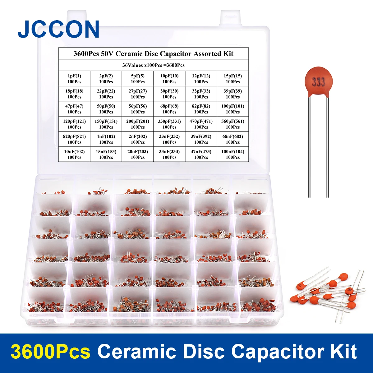 3600Pcs High Voltage Ceramic Disc Capacitor Assorted Kit 36Values x100Pcs (1pF-100nF) with Storage Box 3600pcs 36 kinds of specifications 1pf 100nf 50v ceramic chip capacitor inline magnetic chip ceramic dielectric capacitor boxed