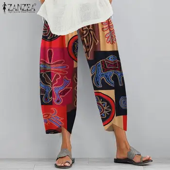 

Vintage Floral Print Pants ZANZEA Women's Summer Trousers Elastic Waist Casual Harem Pant Long Pantalon Female Plus Size Palazzo