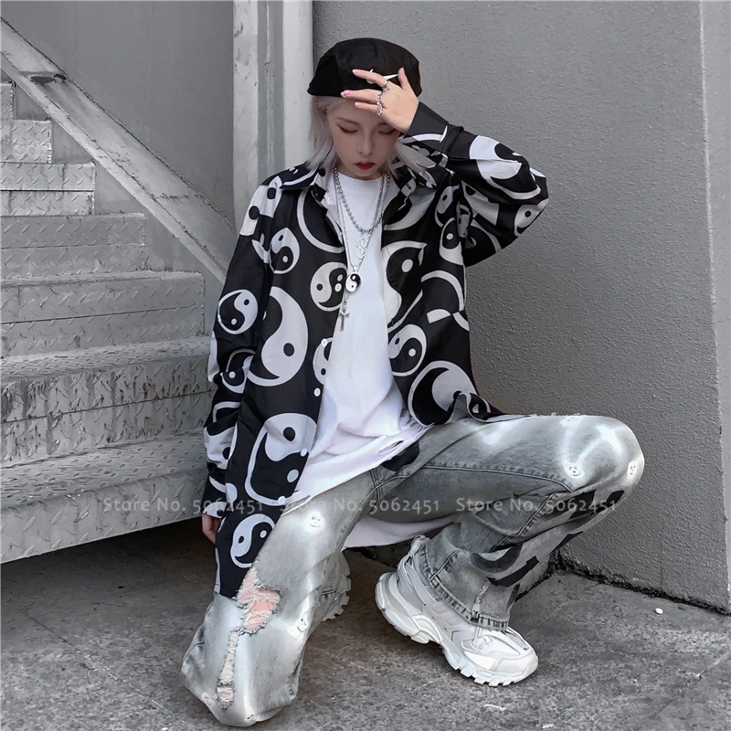 Японский стиль Harajuku блузка пальто мужчины женщины пары Тай Чи китайская Футболка с принтом хип хоп Уличная самурайская Haori кардиган