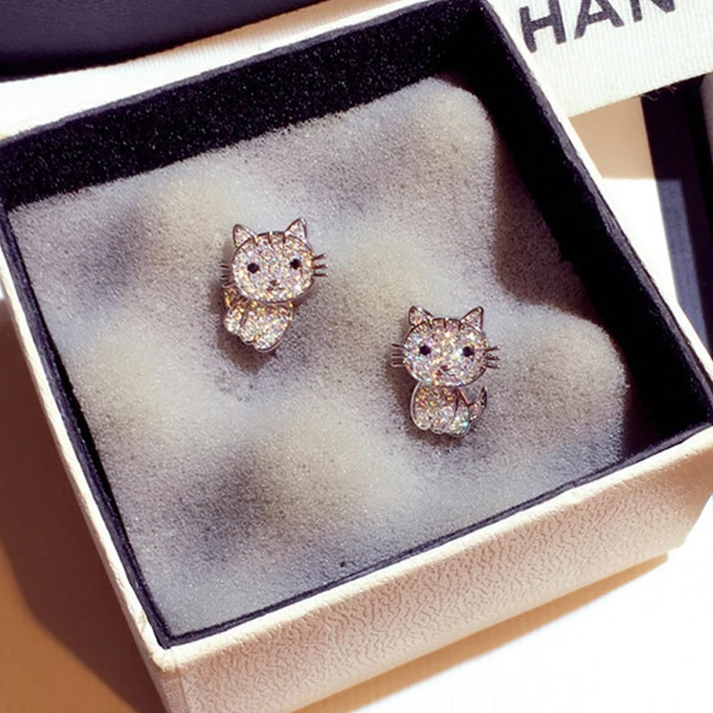 Cute Cat Exquisite Shine CZ Earring for Mujer Temperament Fashion Pave Inlaid Zircon Stud Earring Wedding Jewelry Accessories - Image 4