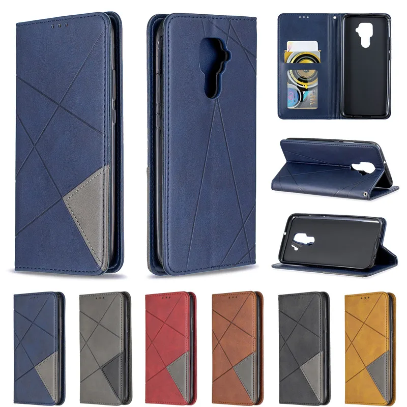 Ромбический кожаный флип-чехол на магните для huawei mate 30 lite бумажник с геометрическим узором стенд отделения для карт сумка для mate 30 lite Coque Fundas