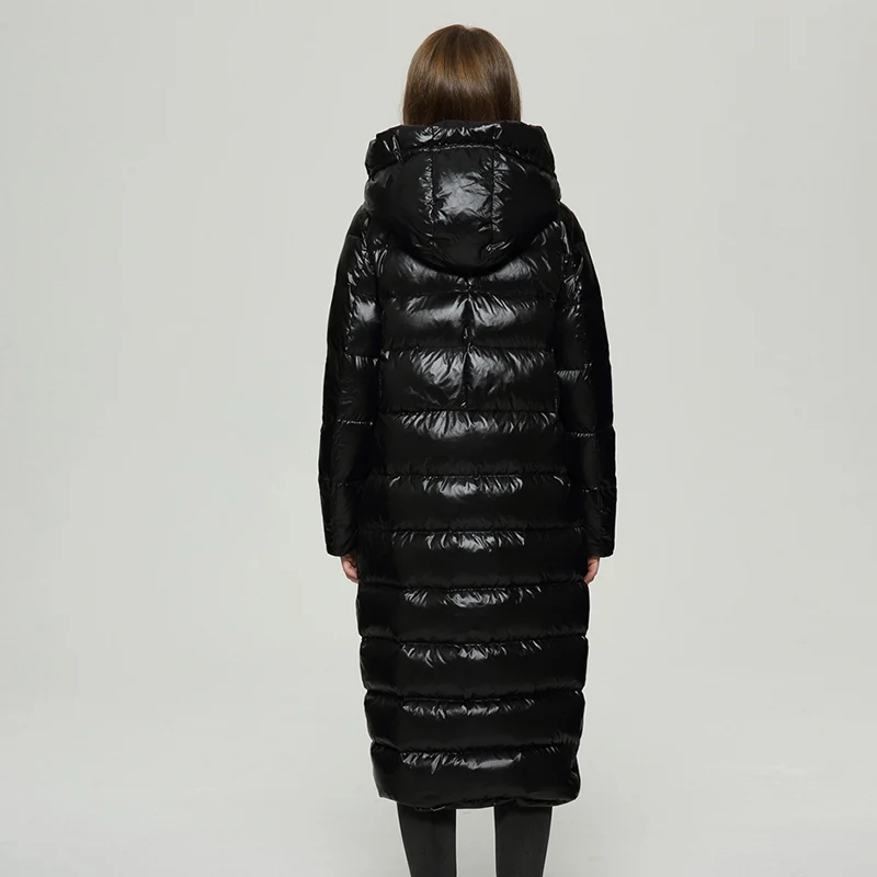 Куртка пуховик на 90% белом утином пуху женское плотное теплое длинное зимнее