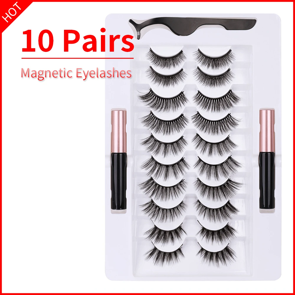 

3/5/7/10 Pairs Magnetic Eyelashs set Magnet Liquid Eyeliner Magnetic Lashes Tweezer Waterproof Long Lasting Eyelash Extension