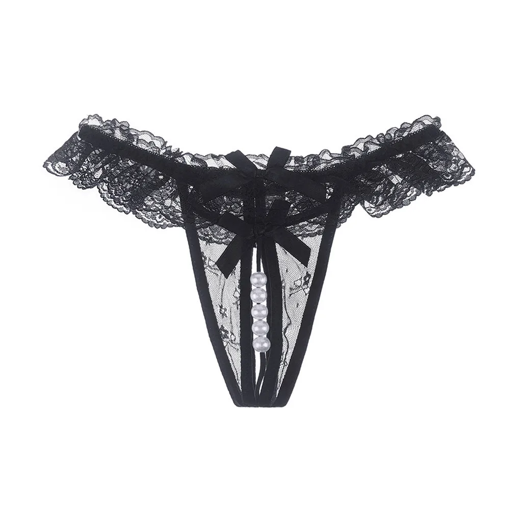 Open Lace Crotch Thong Mesh Pearl G-string Straps Sexy Lingerie Temptation Pants Women's Soft Briefs Bow Panty Underwear 51*