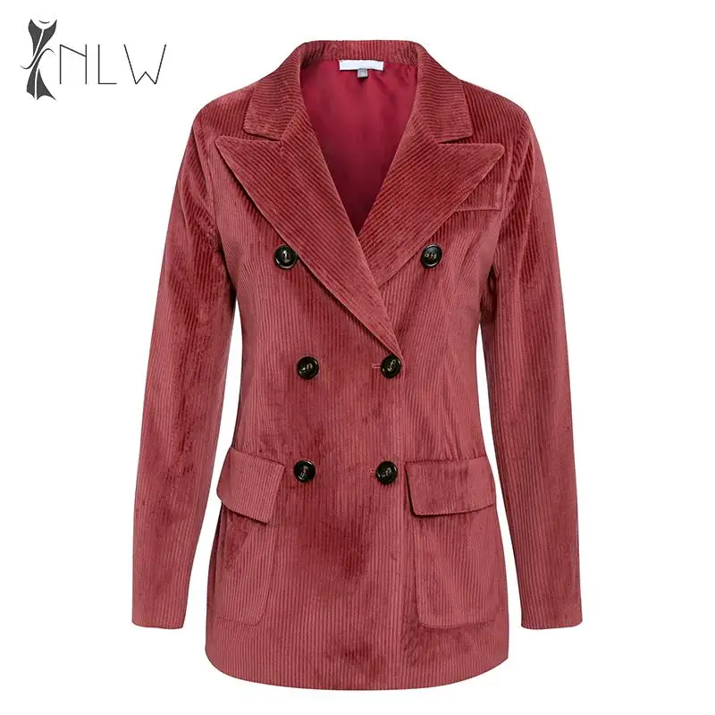 NLW Casual Corduroy Red Blazer Jacket Women Autumn Winter Office Lady Work Blazer Coat Double Breasted Streetwear Blazer