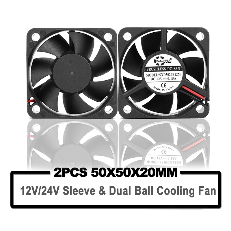 2 шт. SXDOOL 50 мм Мини Вентилятор охлаждения 5 см DC 12V 24V 2Pin 5020 50x50x20 двойной шариковый