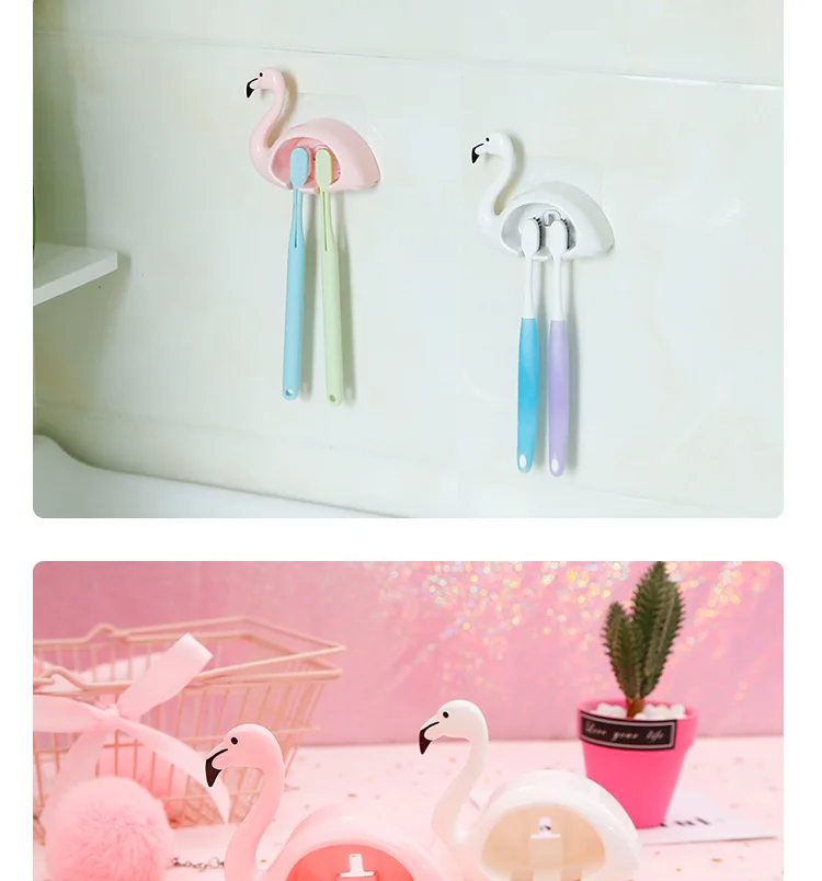 Creative Fresh Flamingo Toothbrush Holder Suctorial Cute Multi-functional ya ju jia Suction Wall Toothbrush Storage Shelf
