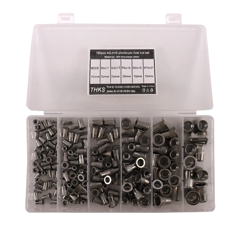 

150Pcs Stainless Steel Rivet Nut M3 M4 M5 M6 M8 M10 Rivnut Flat Head Threaded Rivet Insert Nutsert Cap Rivet Nut