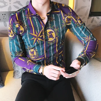 

luxury shirt, men's shirts with baroque style, fashionable Camisa social club shirt, to a nightclub Slim Fit masculina design.