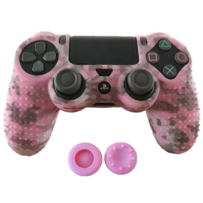 Camo red Мягкий силиконовый резиновый чехол Защитный чехол для playstation Dualshock 4 PS4 DS4 Pro тонкий контроллер кожи+ 2 ручки - Цвет: Camo red