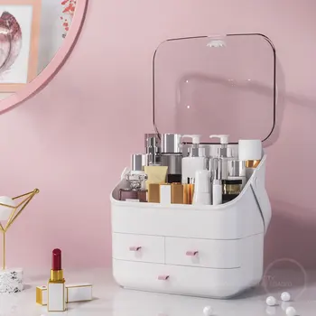 

New 1 2 3 Layers Makeup Cosmetics Jewelry Organizer Display Box Storage Drawers Large With lid Cover Holder Waterpoof Dustproof