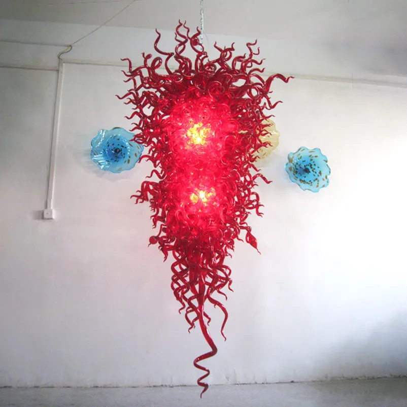 

Artistic Home Pendant Lamps AC 110-240V Hand Blown Borosilicate Glass Chandelier Light Red Color LED