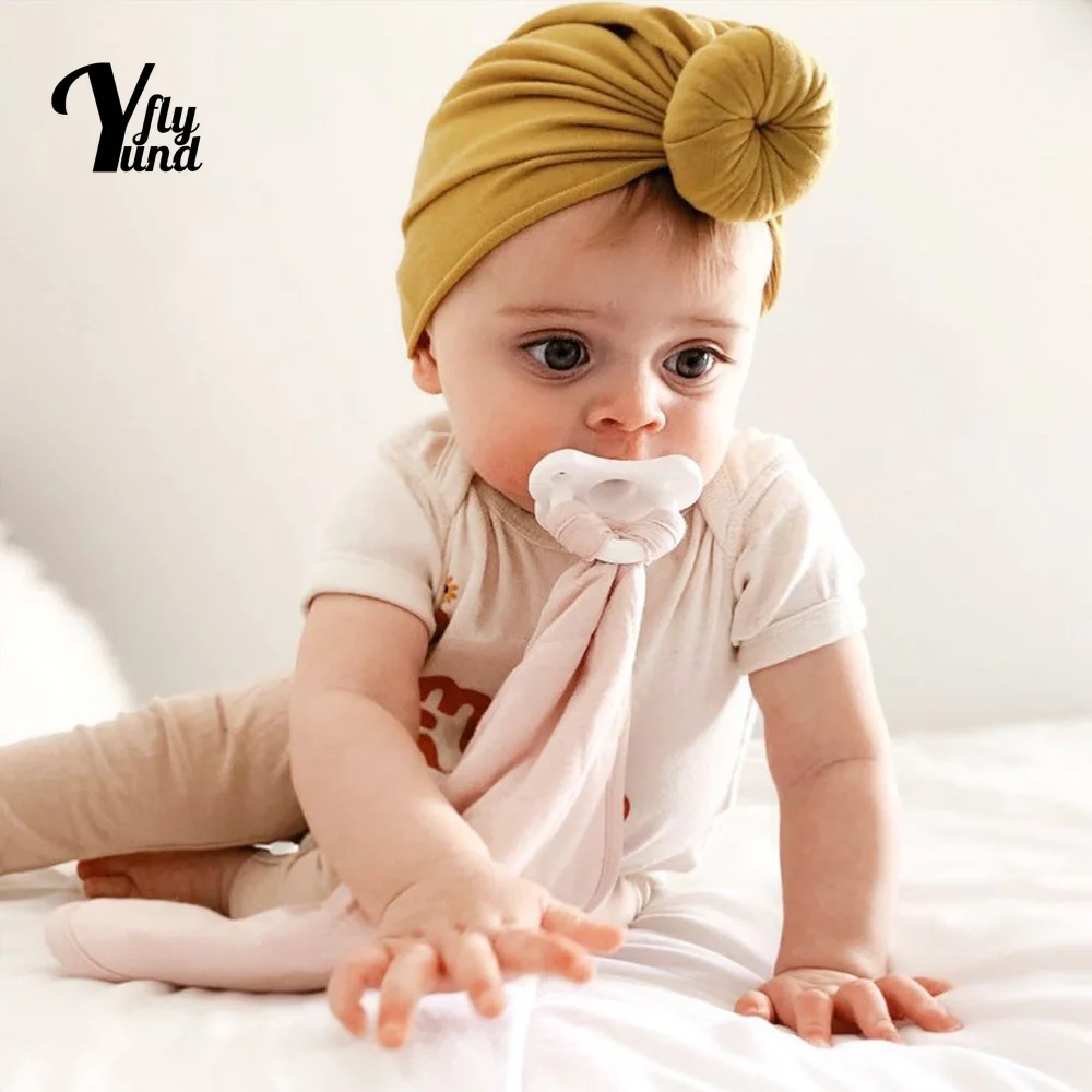 Yundfly 17*19 CM Soft Comfortable Cotton Baby Girls Turban Hat Solid Color Donut Newborn Cap Kids Hair Accessories Birthday Gift | Мать и