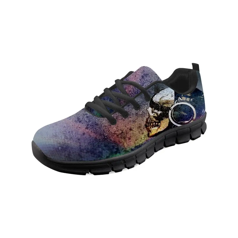 

ELVISWORDS Male Shoes Print on Demand Music Skull Black Sneakers Flat Lace-up Shoes Spring Autumn Comfortable Mesh Shoes