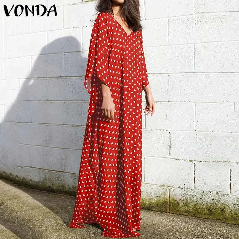 VONDA, женское платье макси,, летнее, рукав, в горошек, длина до пола, повседневное, свободное, размера плюс, Vestidos, богемный Сарафан