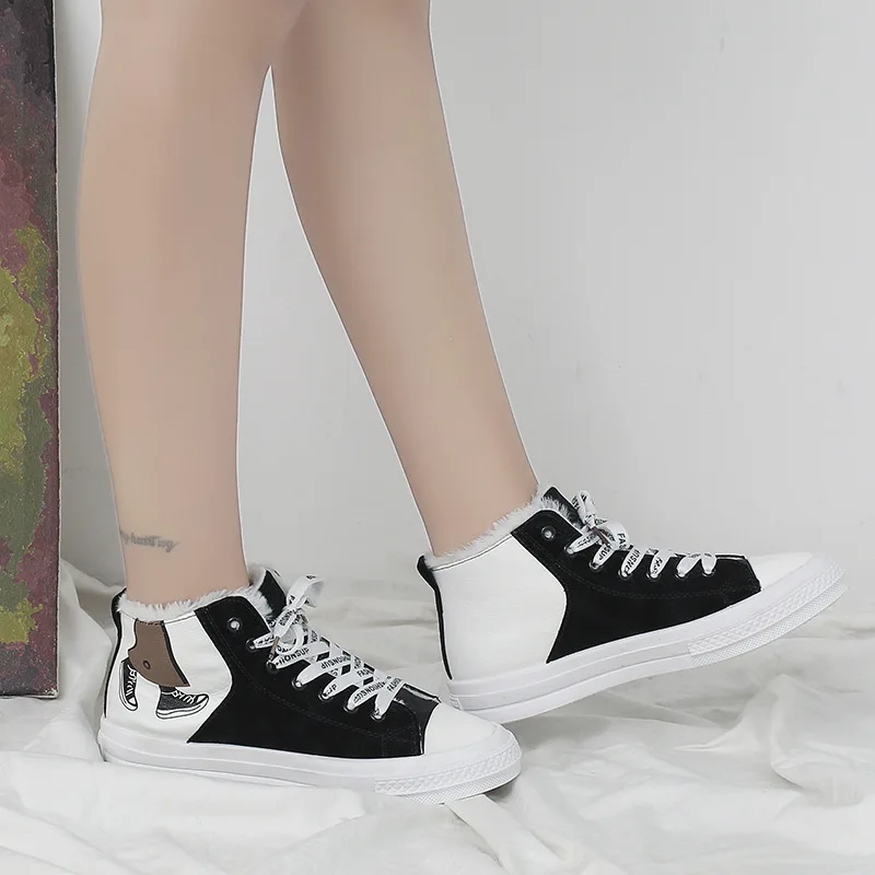 

Women Sneakers Warm Fur Plush Winter Shoes Woman Casual Shoes Platform Lace Up Vulcanized Shoes Female Walkign Shoes Footwear