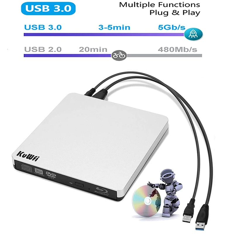 

KuWFi Портативный USB 3,0 DVD-ROM Оптический привод Внешний Blu Ray CD диск ридер Настольный ПК ноутбук планшет продвижение DVD плеер