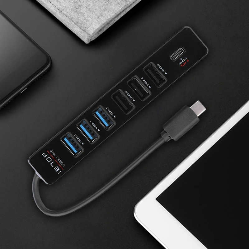 7 портов Type C концентратор Высокоскоростной 5 Гбит/с USB 3 1 2 0 сплиттер для