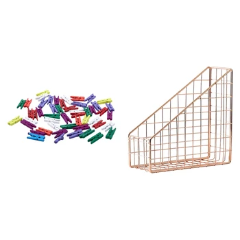 

50 Pcs 25mm Clothespins Colorful Mini Memo Clip Photo Folder & 1 Pcs Rose Gold File azine Book Stand
