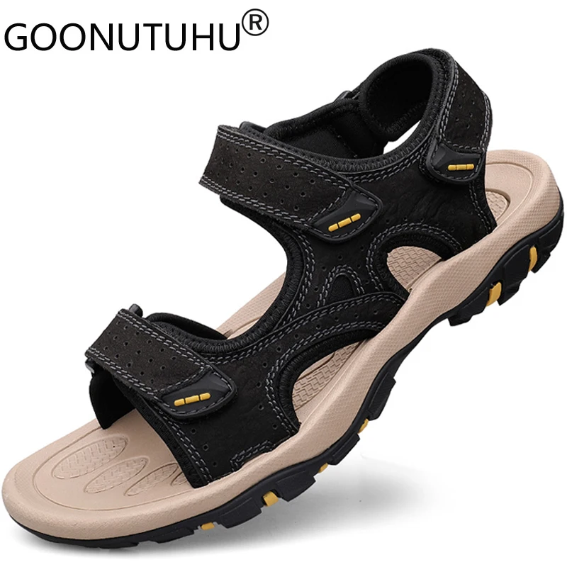 

Fashion men's sandals casual genuine leather shoes male summer beach sandal man breathable flats sandals for men big size 38-47
