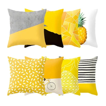 

Pineapple Leaf geometric Yellow Decorative Pillowcase Pineapple Yellow Throw Pillow Case Polyester Printing Pillow Cover