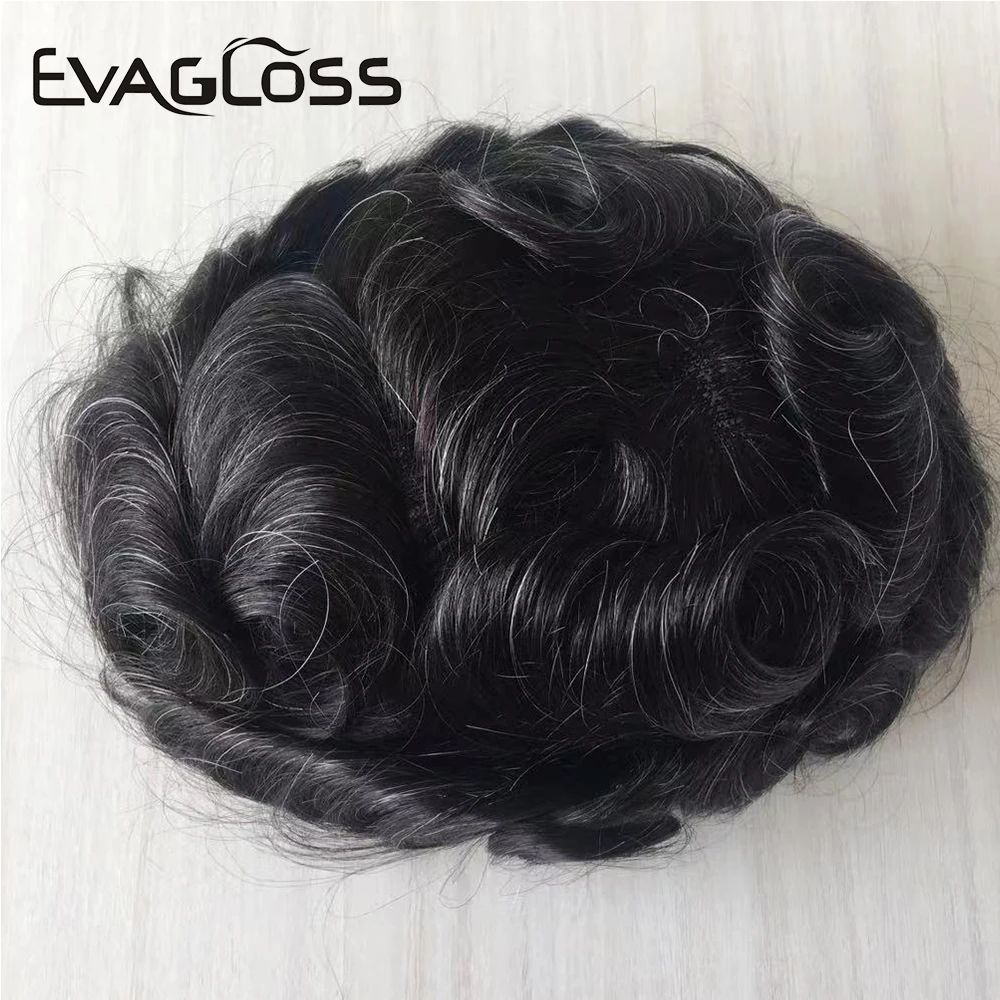 Human Hair Toupee Australian Base Men Swiss Lace with PU Silicone Around Hairpiece Replacement System Prosthesis Wigs
