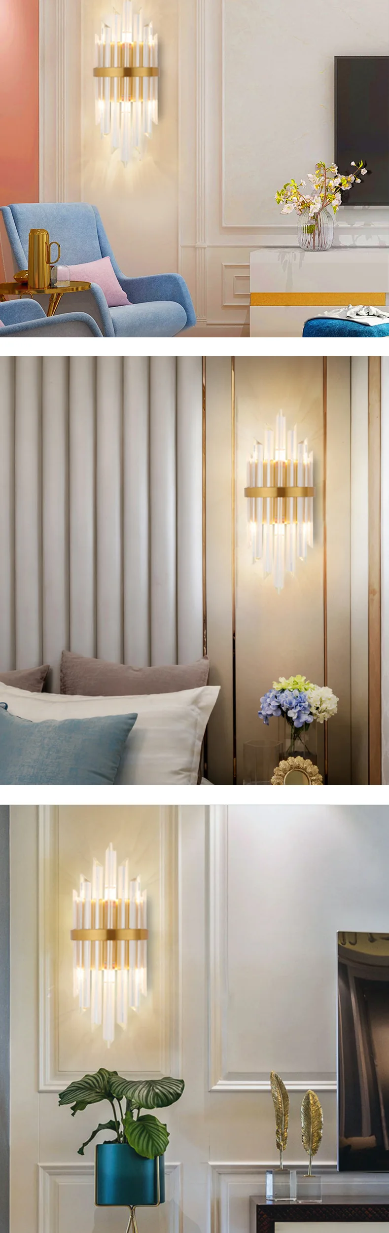Постмодерн кристалл настенный светильник золотой Настенный бра огни AC110V 220V Модный Роскошный блеск гостиной спальни светильники
