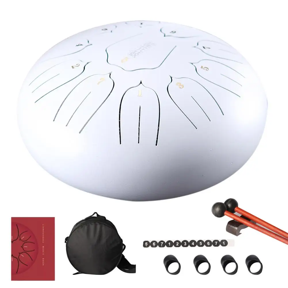12 дюймов мини-барабан 11 тон Сталь язык ударных Handpan инструмент с сумкой для переноски Музыкальные инструменты - Цвет: White