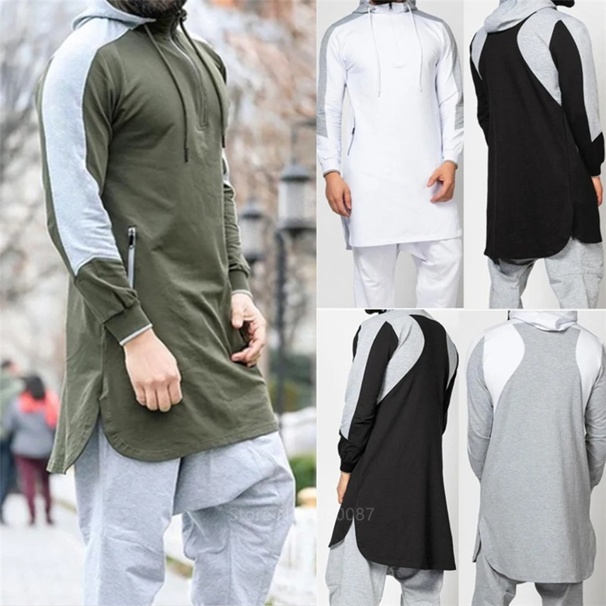 Mens Autumn and Winter Warm Casual New Muslim Robes Long-Sleeved Hooded Sweatshirts Shirt Top