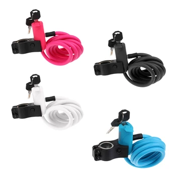 

10mm Thick Bicycle Bike Cycle Spiral Cable Lock Self Coiling Lock Strong Security Chain with Mounting Bracket and 2 Keys