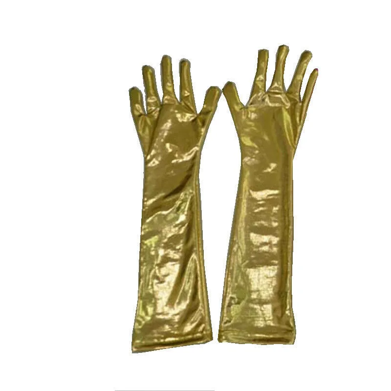 Gold Женские длинные перчатки, сексуальная блестящая мокрая Перчатка из искусственной кожи, Женские Унисекс вечерние Клубные перчатки Guantes Largos - Цвет: Gold