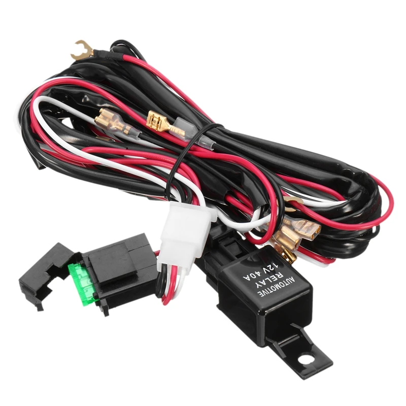 

12V Led Fog Light Rocker On/Off Switch Wiring Harness 40A Relay Fuse Red