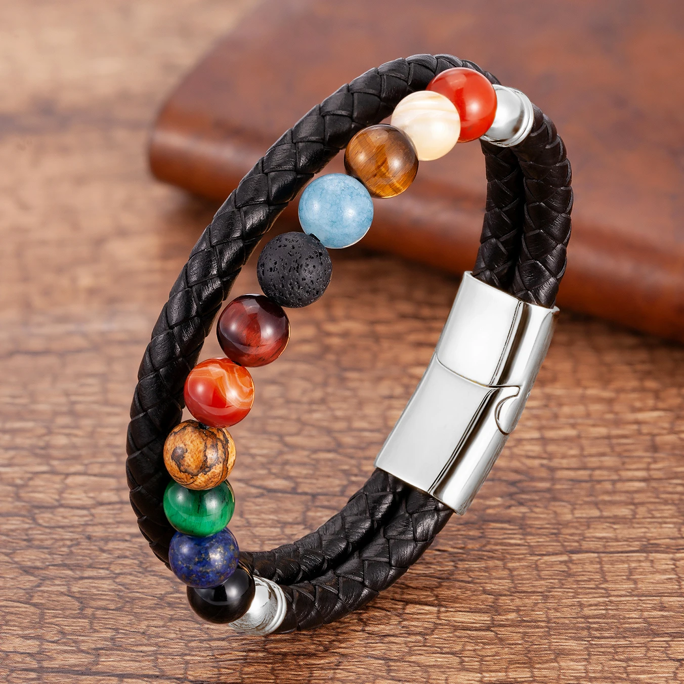 2021 New Eight Planets Natural Stone Leather Bracelet Universe Chakra Galaxy Solar System Beads Bracelets For Men Women Jewelry