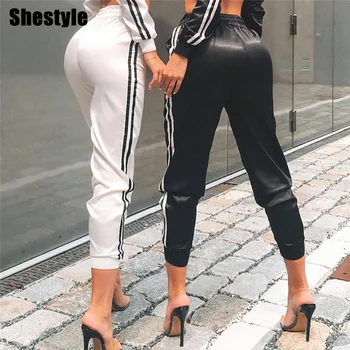 

Shestyle Side Stripe Drawstring Hip Hop Pant Women 2020 Spring Loose Elastic Waist Casual Boot Cut Streetwear Pants Trousers