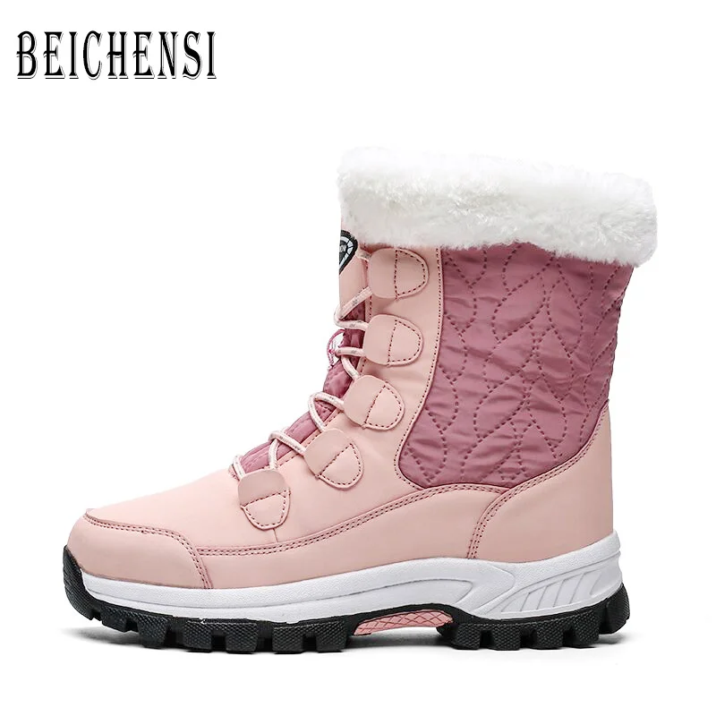 8828 Pink Женские модные зимние ботинки; Водонепроницаемая зимняя обувь; короткие кожаные женские ботинки на платформе; Теплые ботильоны на толстом меху; Botas Mujer - Цвет: 8828 Pink