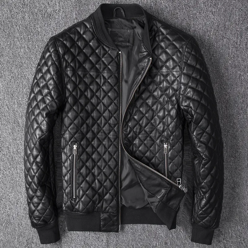 

2020 Spring autumn Men's high quality genuine leather jackets Chic men stand collar biker jackets S-4XL size B402