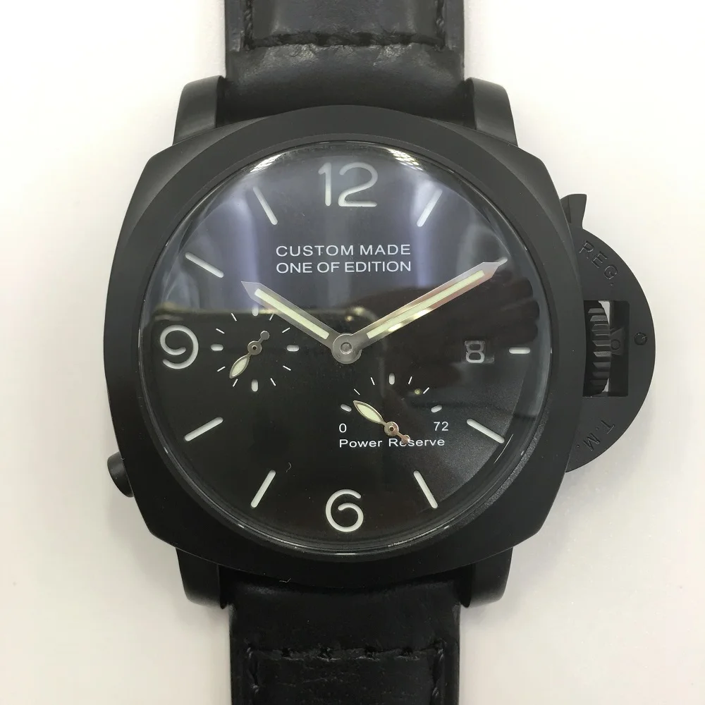 

Automatic Mechanical Watch Men's 44mm Leather Strap Power Reserve Luminous Military Waterproof Watch Men