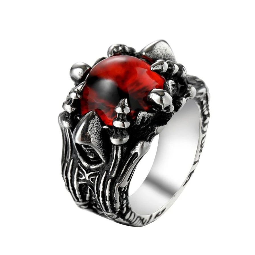 

US Size 7-13 red yellow color stone Wizard Ghost Devil's Eye Men's Titanium 316LStainless steel Male Ring