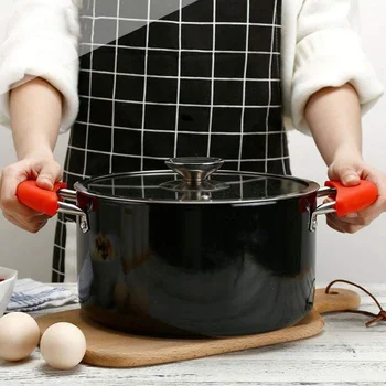 

Kitchen Accessories Silicone Heat resistant Pot Handle Cover Set Anti-skid Pot Gloves Lid Holding Knob Pots Handle Cover Shield