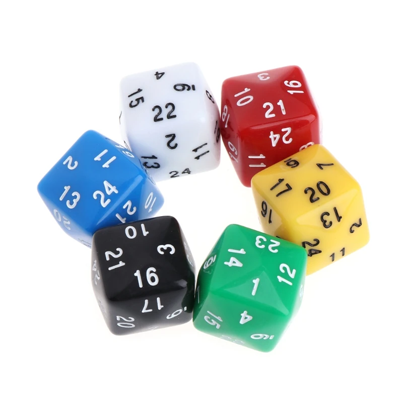 6pcs 24 Sided Resin Number Dice Family Party Bar Board Game DND Accessories