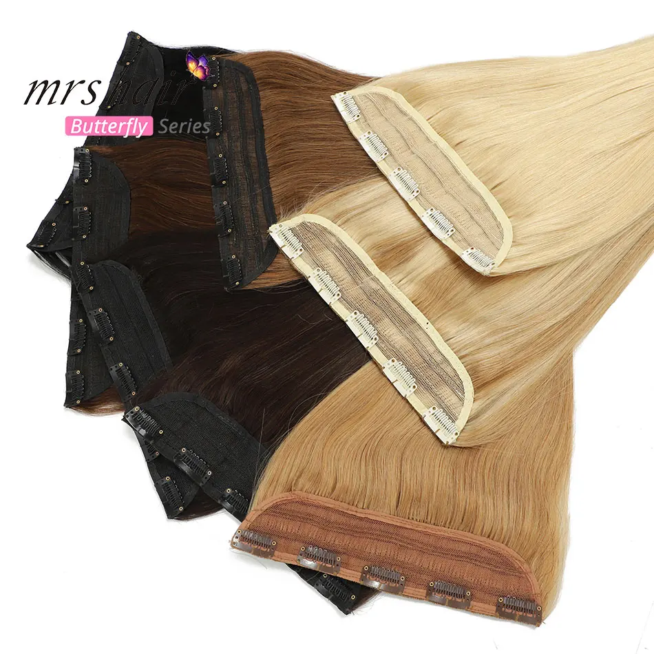 

MRS HAIR Clip In Human Hair Extensions Straight Natural Hair On Hairpins 9 Colors Available Blonde Hair 14" 18" 22"