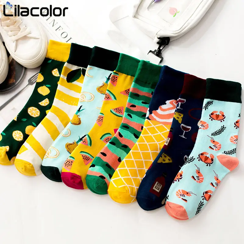 

Woman socks Snack pattern Harajuku happy socks funny combed cotton dress casual Casual colorful novelty skateboard socks women