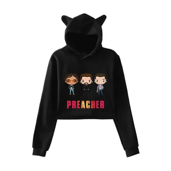 

New Arrive Preacher Crop Top Cat ears Hoodies Women Pop Hoodies Sweatshirt Hoodie Women girls casual suitable black pullovers