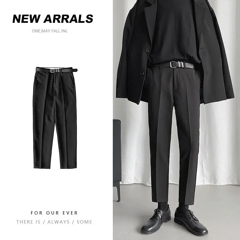 Pantalones de traje de estilo coreano para hombre, pantalones ajustados a la moda de Color liso, ropa de calle para hombres, Pantalones rectos salvajes para hombre