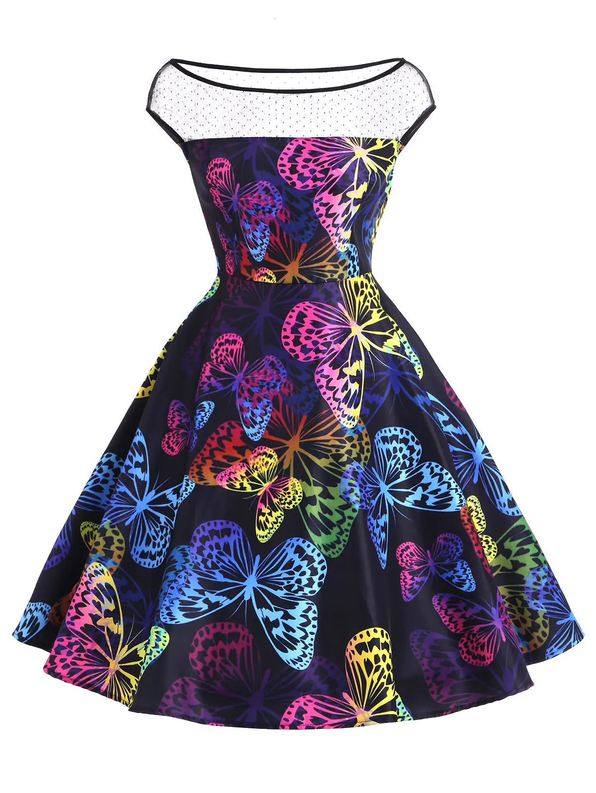 BGW коктейльные платья трапециевидной формы с круглым вырезом и короткими рукавами с принтом бабочки для коктейлей вечерние женское платье - Цвет: picture color