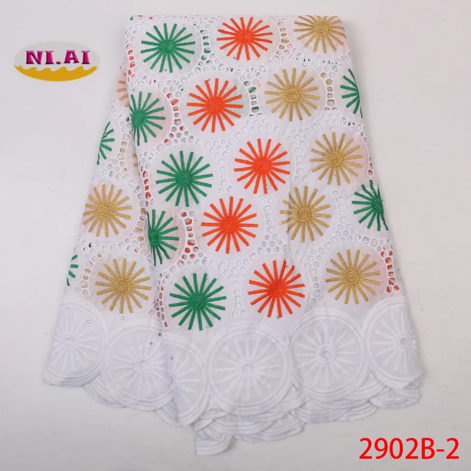 

NIAI African Lace Fabric 2019 High Quality Nigerian French White Lace Pure Cotton Embroidery Swiss voile Lace Fabric XY2902B-2