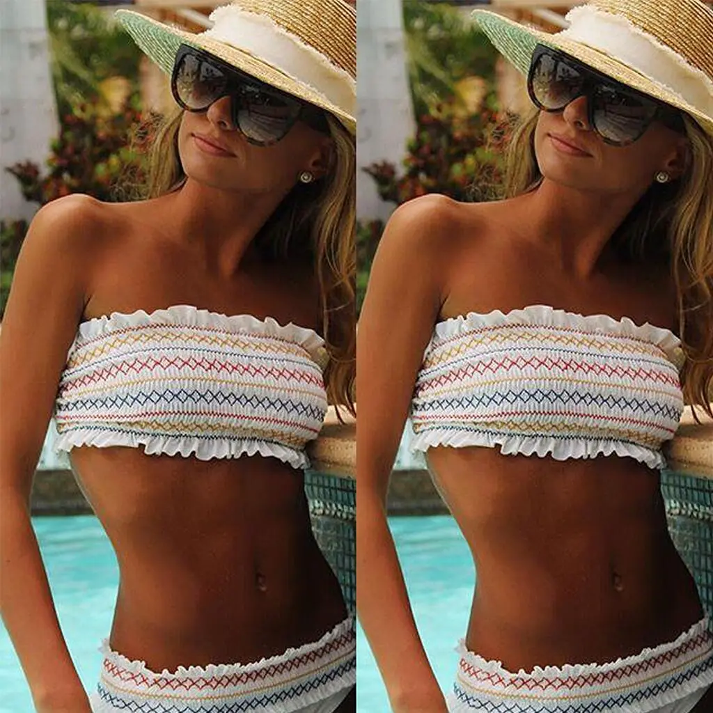 

Hot Selling 2018 New Style Playing Football with Two-piece Swimsuits Pleated Bathing Suit Women's Bikini