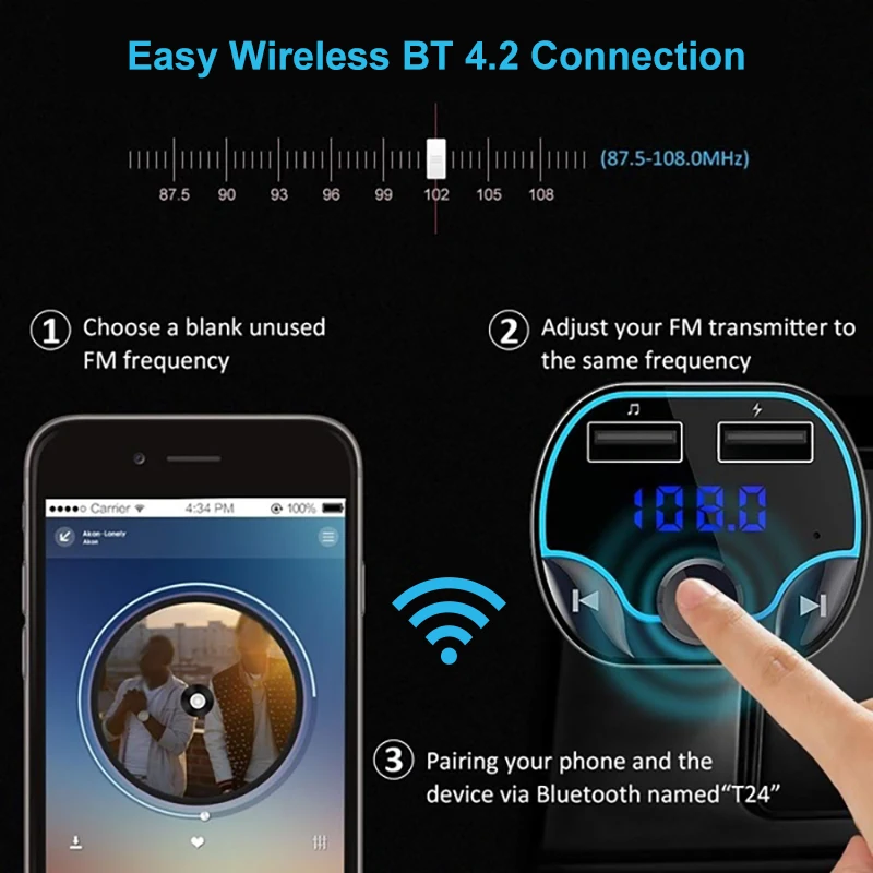 VisTsing Автомобильный Bluetooth 4,2 fm-передатчик беспроводной радиопередатчик адаптер громкой связи с поддержкой TF