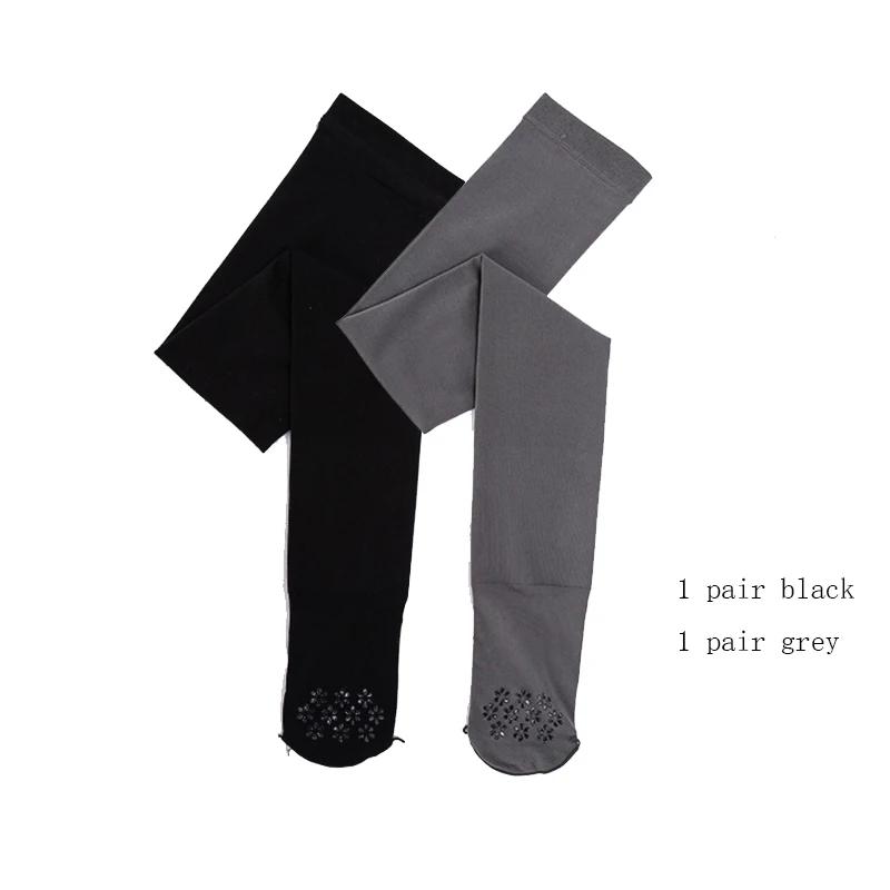 black and gray 2 пары, женские теплые чулки, серый цвет, облегающие длинные носки, толстый хлопок, сохраняющие тепло, уличная одежда, высокие эластичные тонкие чулки - Цвет: black and gray