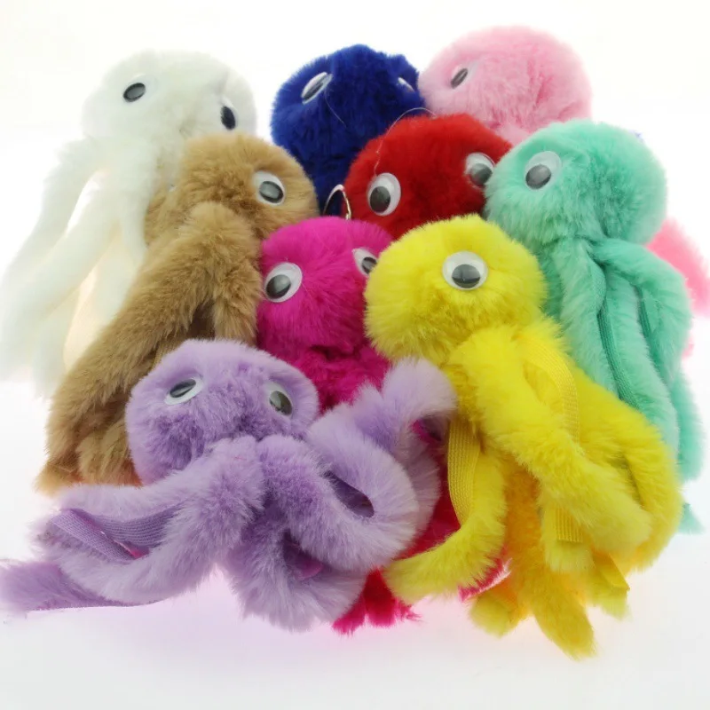 

Cute Octopus Keychain Pompom Avengers Key Chains As Jewelry Fur Ball Key Chain Fluffy Pom Pom Keyring For Women Car Bag Key Ring